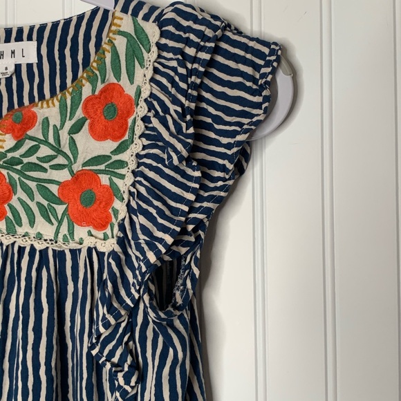 THML blue white striped embroidered short sleeve S - Picture 2 of 7